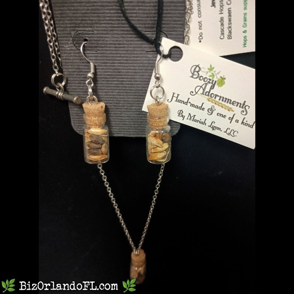 HANDCRAFTED: Boozy Adornments Hops & Grains Earrings & Necklace Set *RARE & NWT*